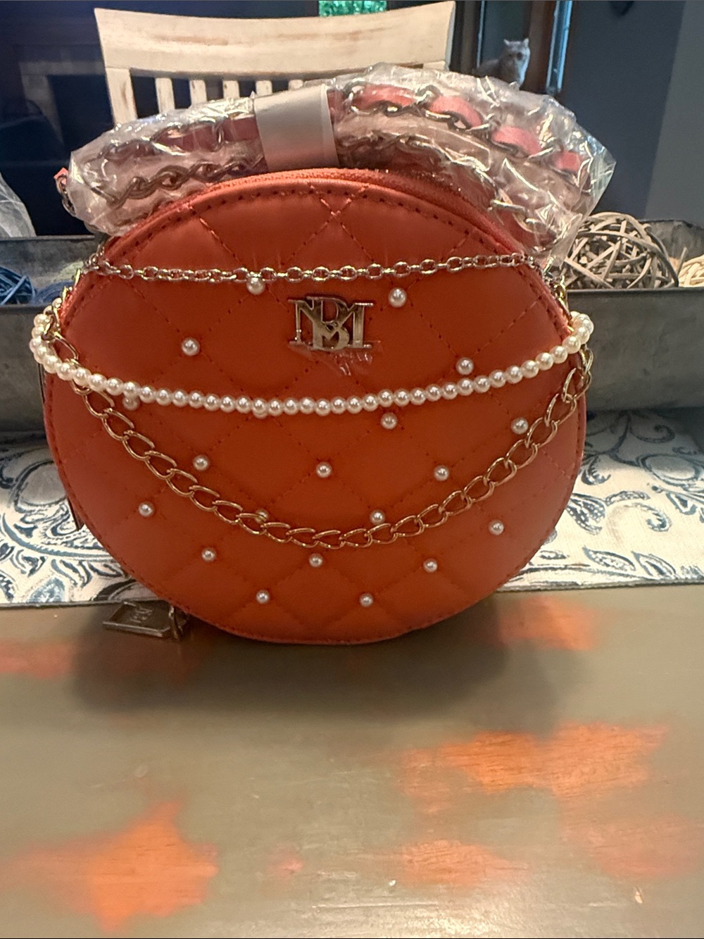 Women Bags Coral Quilted Pearl Accent Crossbody Bag
